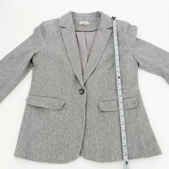 LOFT 8P Gray Herringbone Blazer Light Academia EUC Office Chic Spring Style - Picture 5 of 10